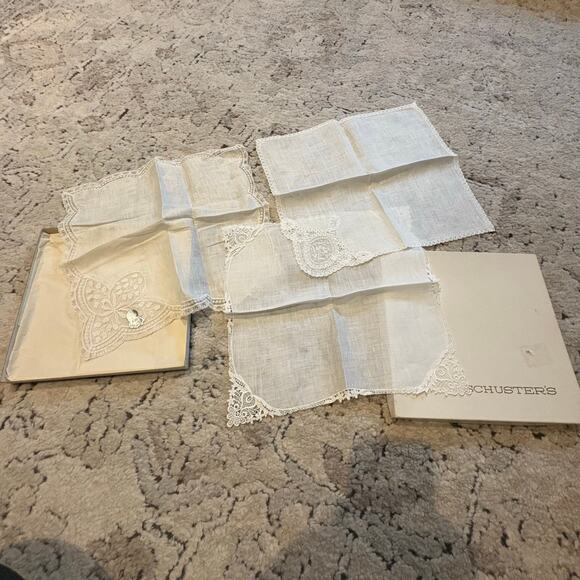 Schusters DESCO Vintage Handkercheifs Hankeys Lace Linen Women's Square Box of 3 - Picture 1 of 6